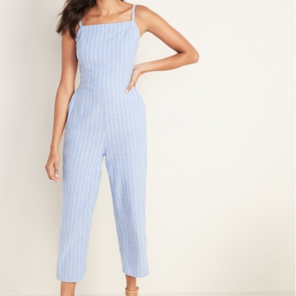 Blue and White Stripe Jumpsuit
